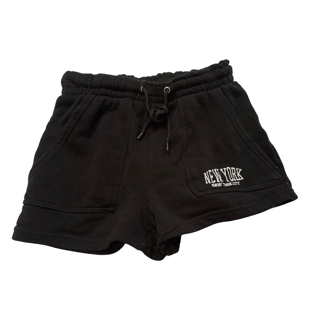 Black Women's Drawstring Cotton Shorts with New York Logo